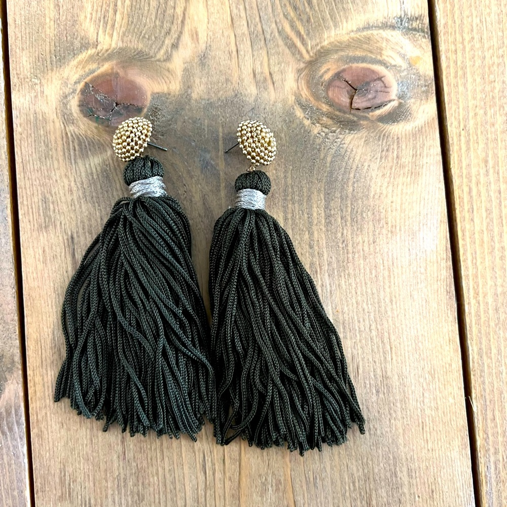 Hunter green tassel earrings